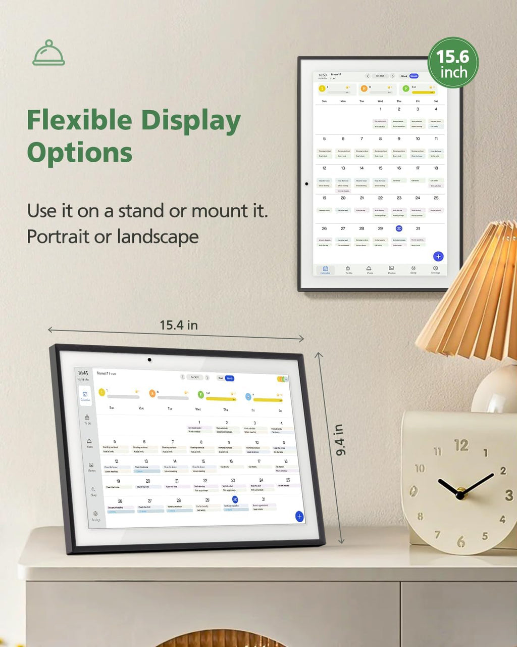 15.6 Inch Digital Calendar Chore Chart, Smart Digital Calendar Wall Planner Picture Frame with HD Touch Screen, Desk & Wall Mount Planner for Family Schedules(Black)