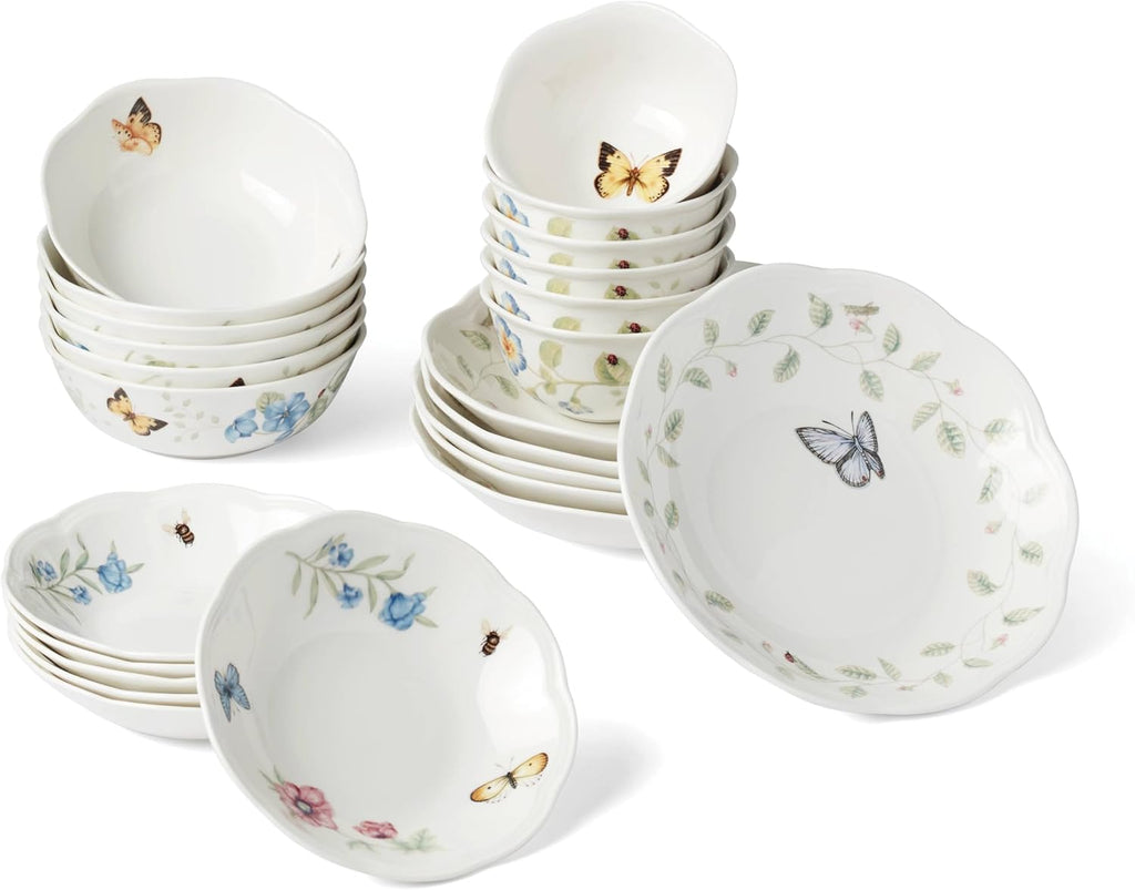 Lenox Dinnerware Set, Butterfly Meadow 24-Piece Bowls Set, Service For 6, Elegant Porcelain Dinnerware, Microwave And Dishwasher Safe, Dish Set, Plates & Dishes, Ramen Bowl (Assorted, 24 Piece)