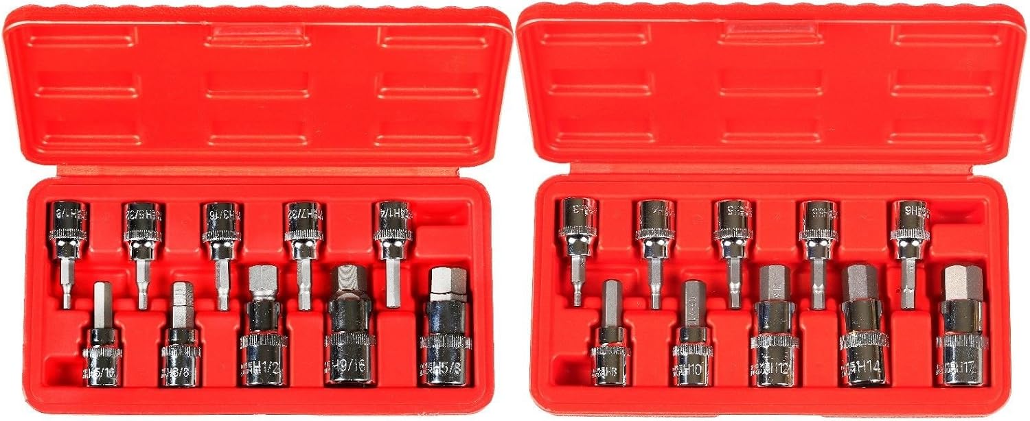 20pc 3/8' & 1/2' Drive Hex Key Allen Head (METRIC & SAE) Socket Bit Set w/CaseมJikkolumlukka