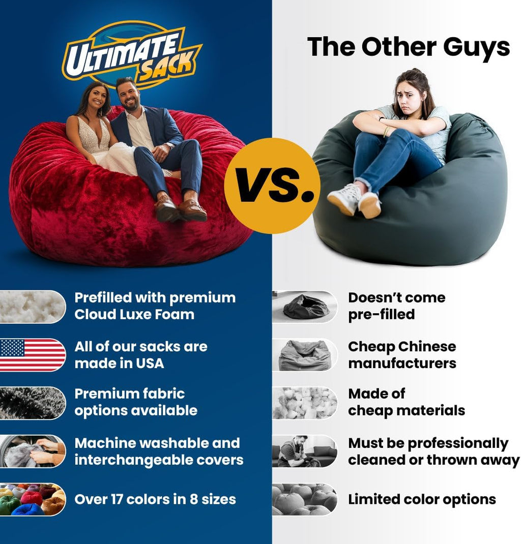 ULTIMATE SACK 3ft Bean Bag Chair, Oversize Bean Bag Chair for Adults, Comfy Chair Bean Bag Couch Lounge Sofa Loveseat Furniture | Black Fur