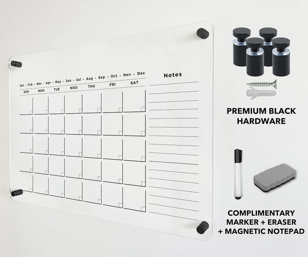 Oversize Acrylic Premium Calendar for Wall - Home Office Monthly Glass - Customizable Thick Clear Dry Erase Board - Calendar 2026 Dry Erase Planner (40x28'' (XLarge))