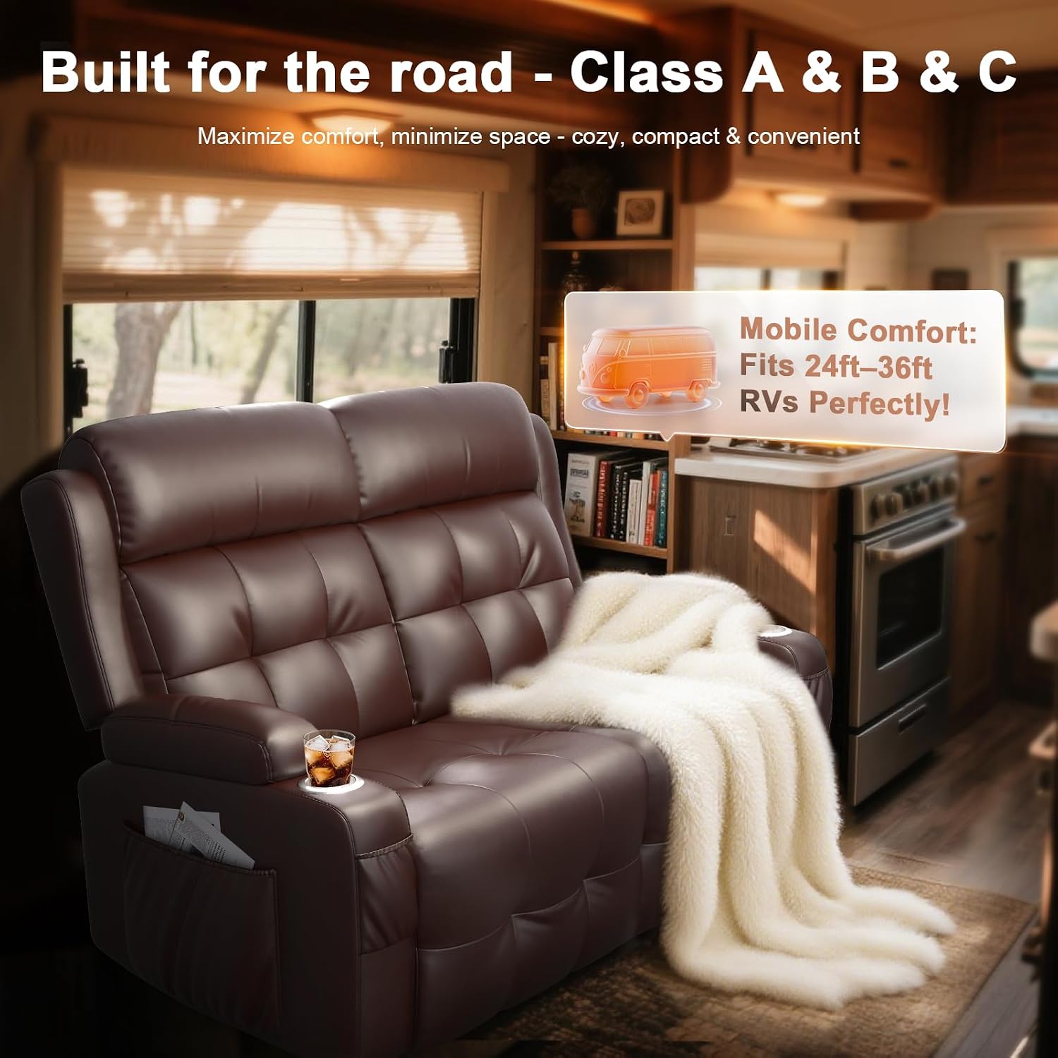 Loveseat Recliner, Oversized Reclining Loveseat, Massage Reclining Sofa With USB & Type C Port & Storage & Cup Holders, Recliner Couch, RV Wall Hugger Recliners Loveseat for Living Room & RV Camper