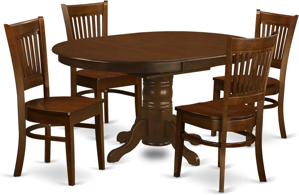 East West Furniture KEVA5-ESP-W 5 Piece Kitchen Table Set for 4 Includes an Oval Dining Table with Butterfly Leaf and 4 Dining Room Chairs, 42x60 Inch, Espresso