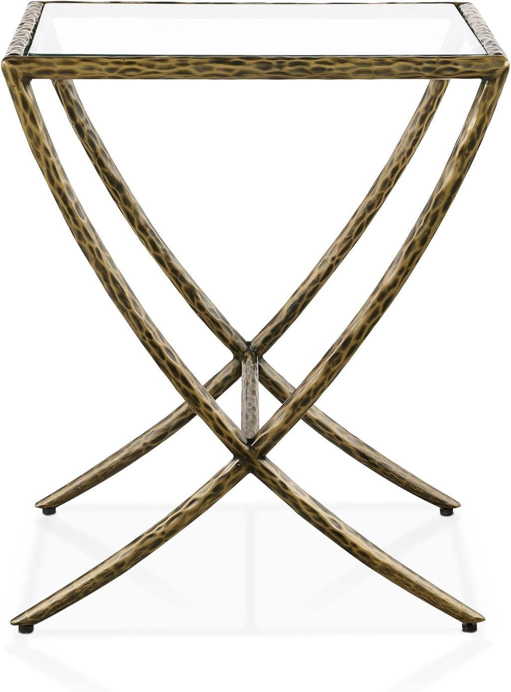 24/7 Shop at Home Lalia Hammered Metal 3-Piece Bedroom Collection, Upholstered Bed Frame with Camelback Headboard, Forged Steel and Curved Nightstands, Foundation Required, Full, Matte Gold