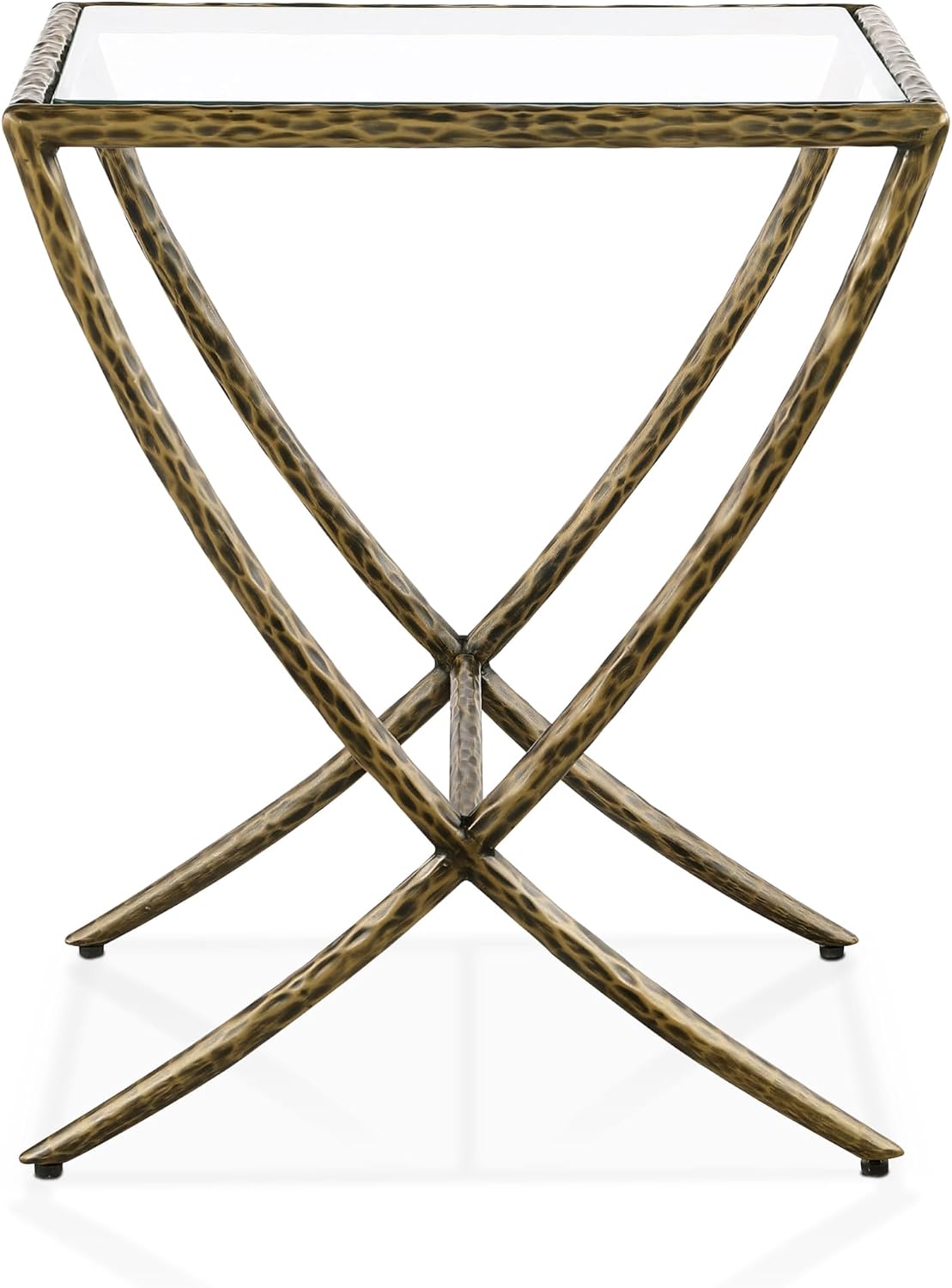 24/7 Shop at Home Lalia Hammered Metal 3-Piece Bedroom Collection, Upholstered Bed Frame with Camelback Headboard, Forged Steel and Curved Nightstands, Foundation Required, Queen, Matte Gold