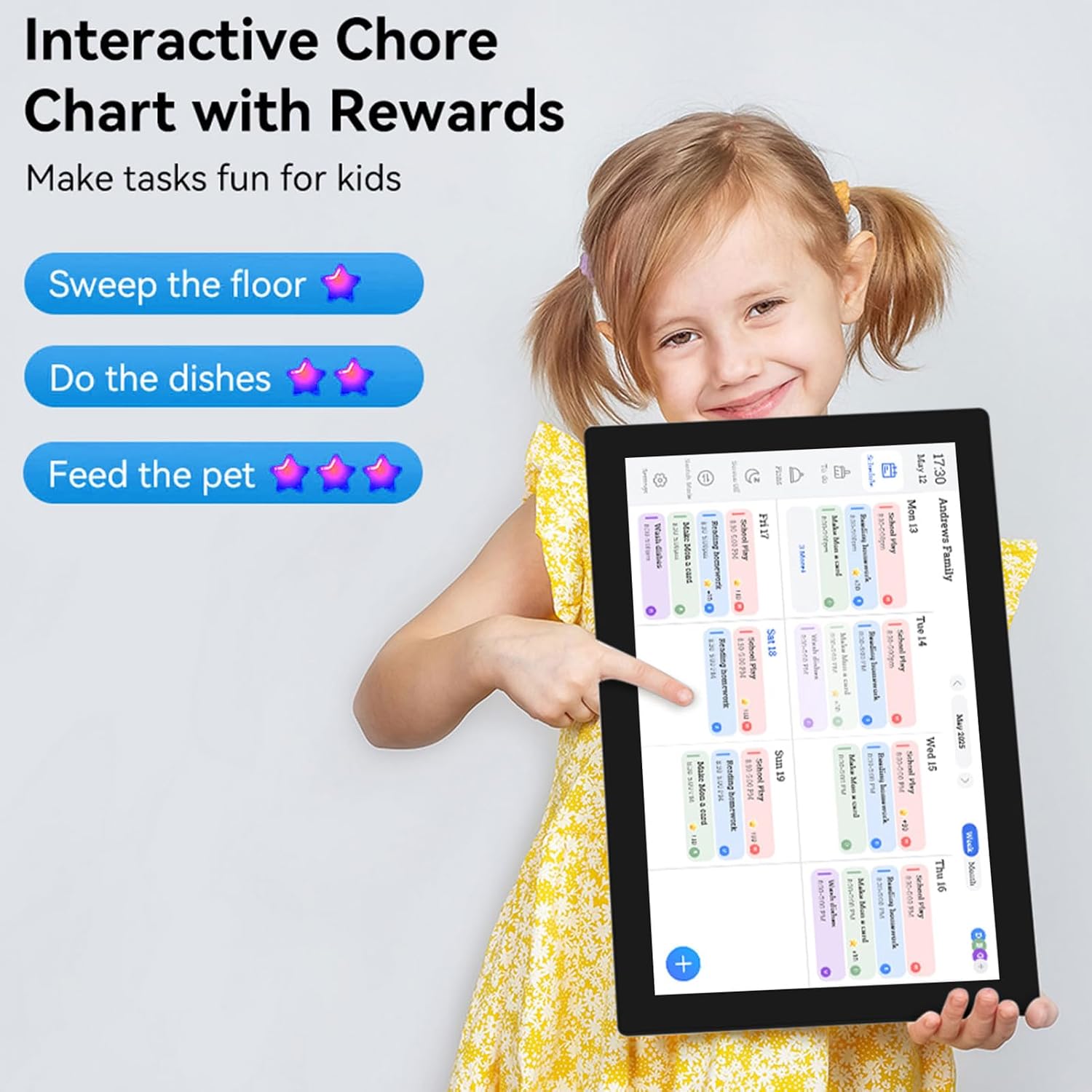 Asixxsix 15.6-Inch Smart Digital Calendar, Planner Chore Chart, Electronic Calendar with 1080P Full HD Touch Screen, Interactive Chore Chart, Wall Desk Mount for Seamless Scheduling (US Plug)