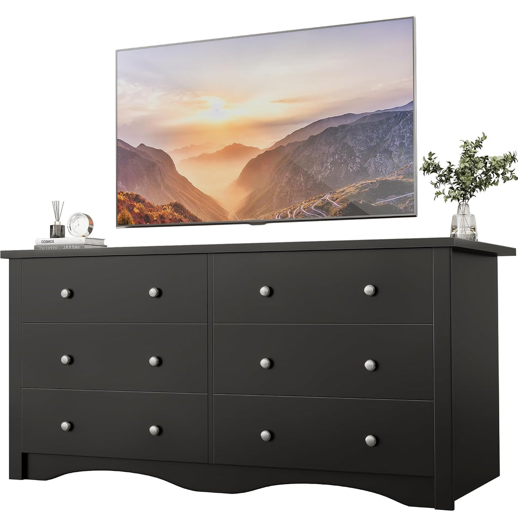 YESHOMY Dresser for Bedroom,6 Drawer Dressers, Storage Chest of Drawers for Hallway,Living Room, Entryway,Deep Black