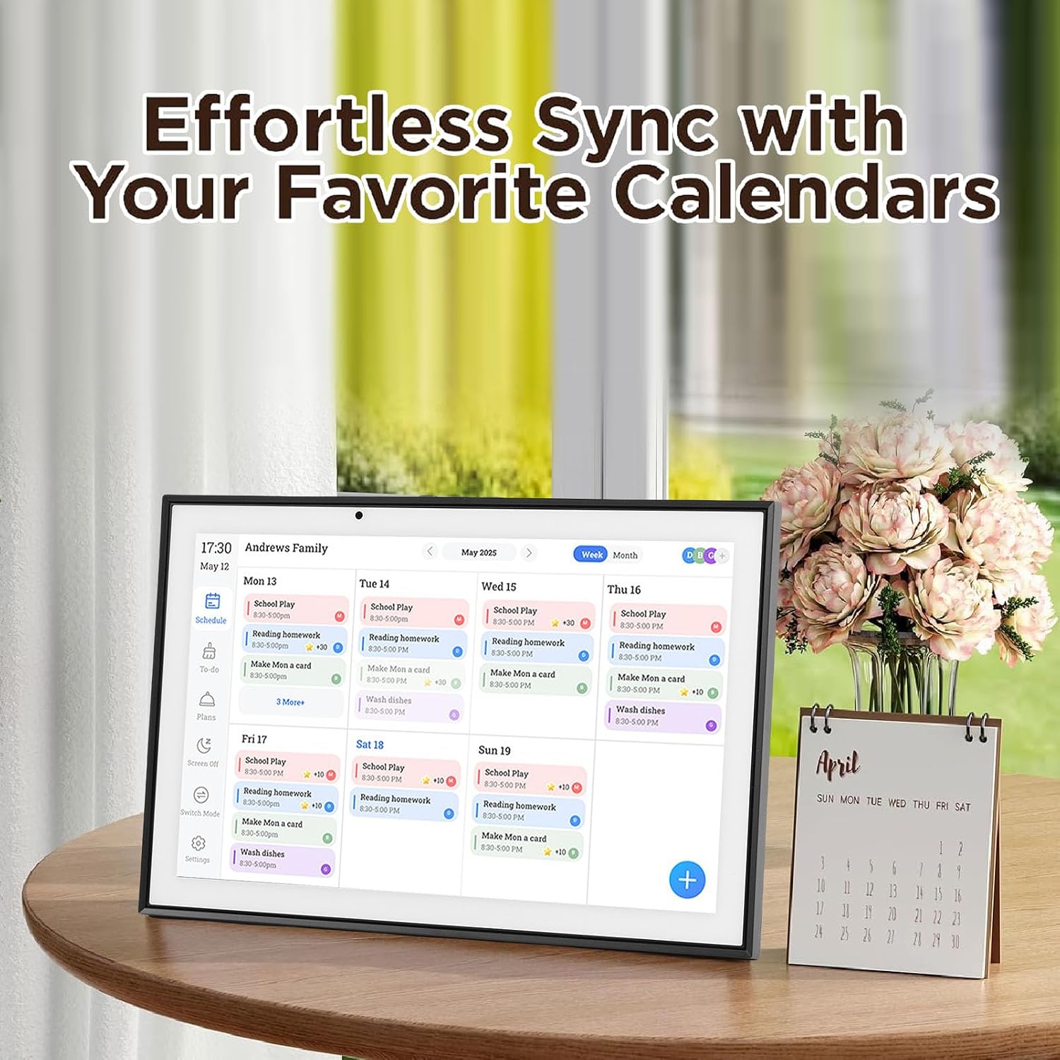 Zunate 10.1 Inch Smart Digital Calendar with IPS Touch Screen, WiFi Sync Family Planner Chore Chart Meal Scheduler Star Points System Photo Frame for Home Organization (White)