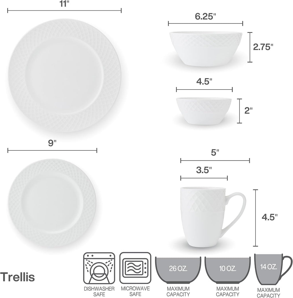 Mikasa Trellis Bone China Lightweight Chip Resistant 40 Piece Dinnerware Set, Service for 8