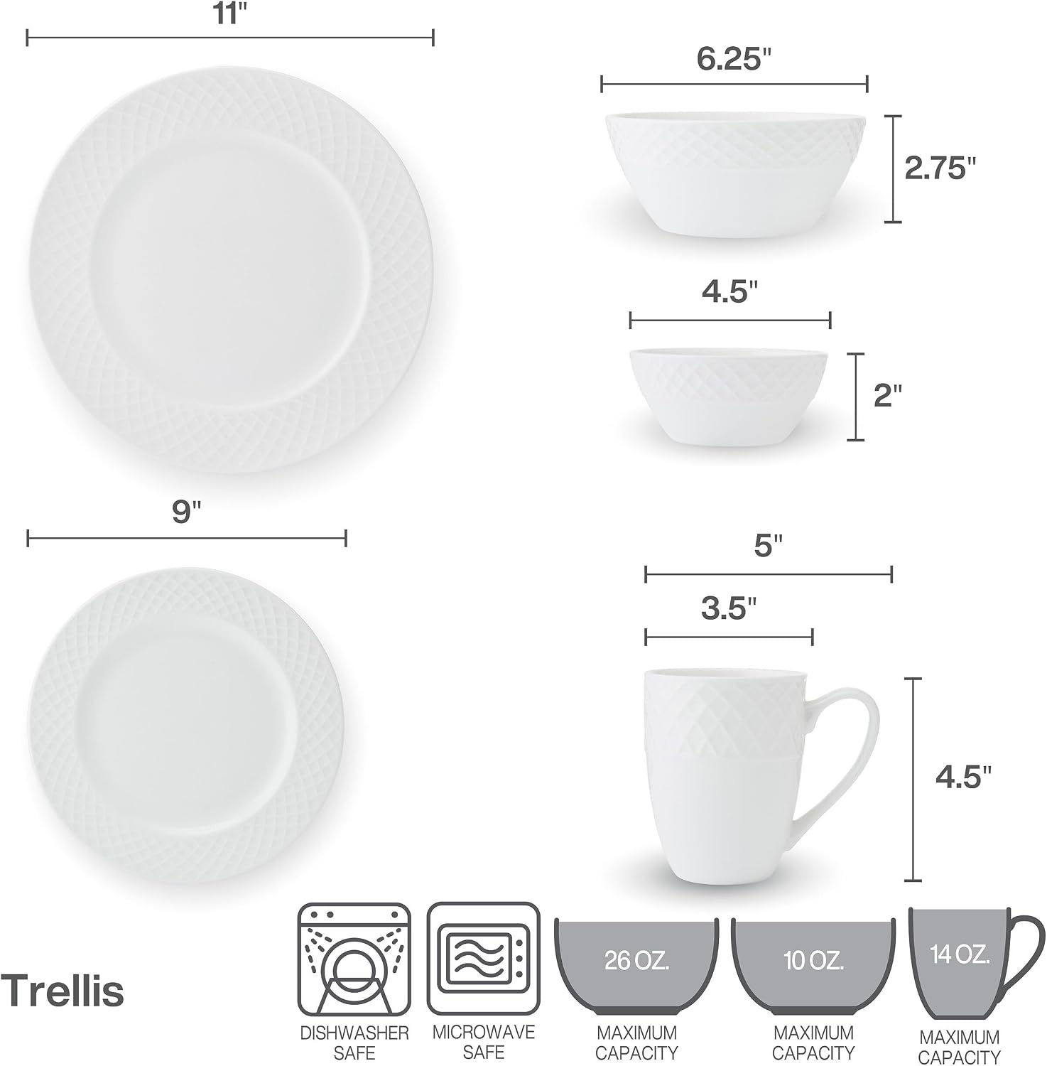 Mikasa Trellis Bone China Lightweight Chip Resistant 40 Piece Dinnerware Set, Service for 8
