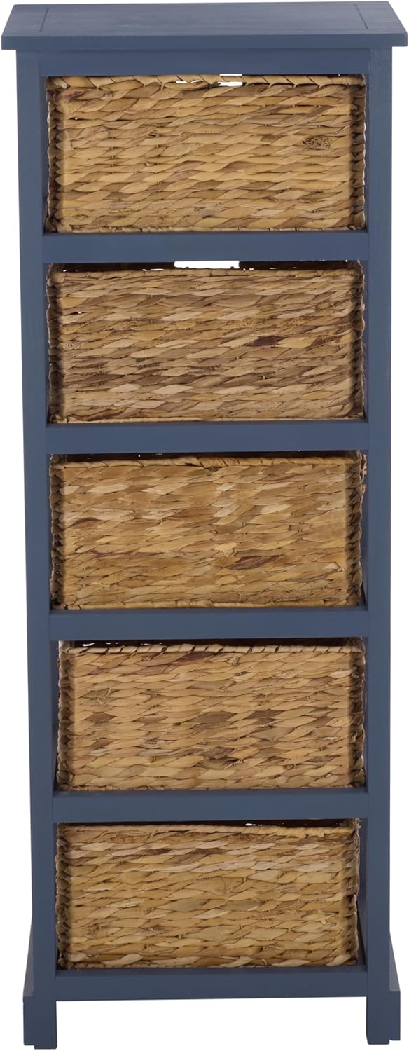 SAFAVIEH Furniture - Vedette 5-Basket Storage Tower - Blue - Solid Wood - Coastal Basket Tower Design - Ideal for Entryway, Living Room, 17.5' W x 13.5' D x 46' H - Fully Assembled (AMH5739H)