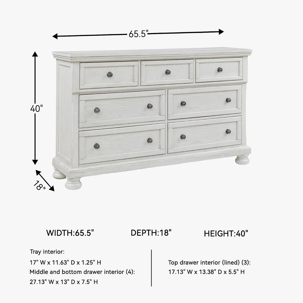 Signature Design by Ashley Robbinsdale Traditional 7 Drawer Dresser, Antique White
