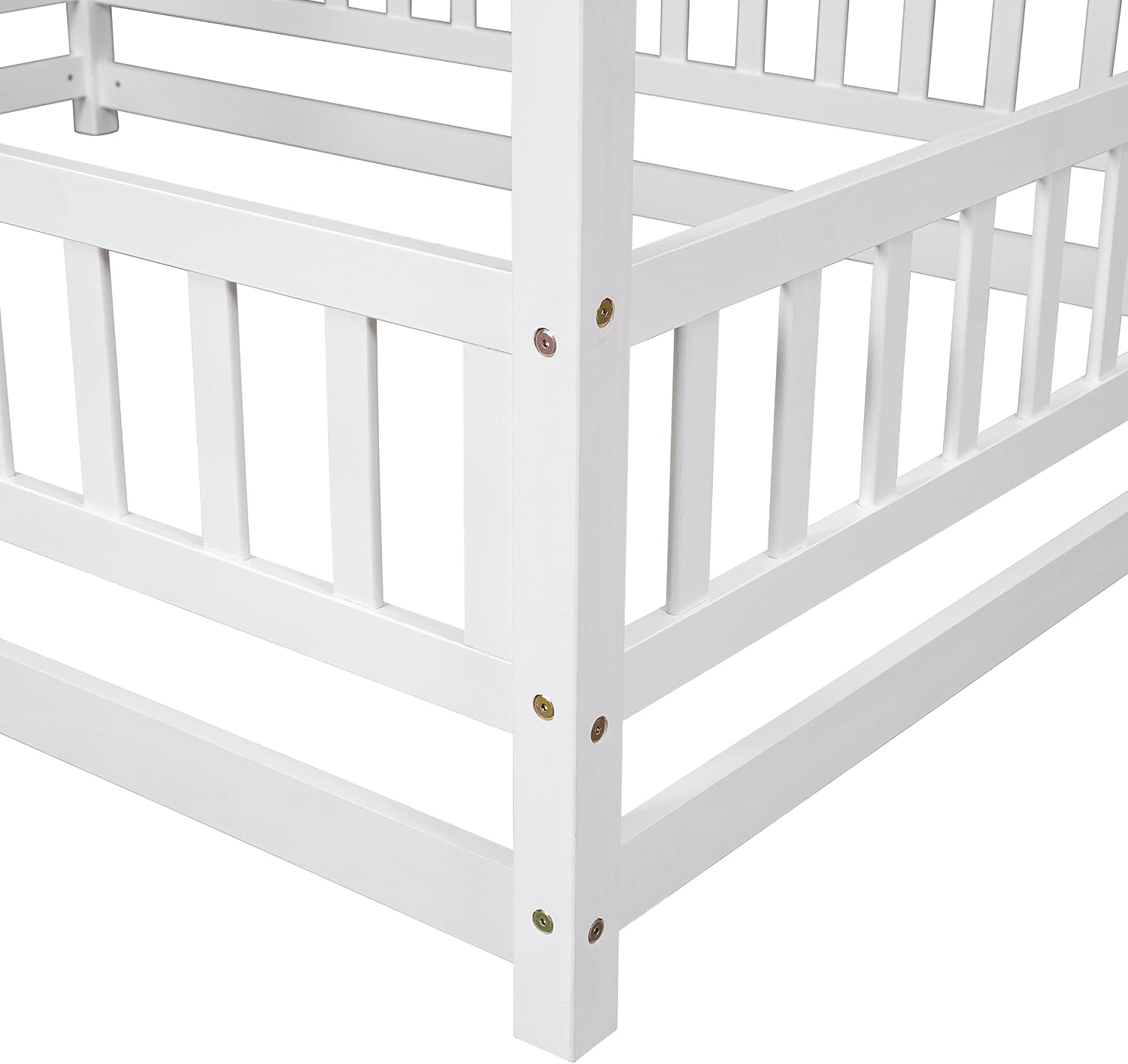 Bellemave Full Size House Floor Bed,Wooden Montessori Bed with Fence and Roof for Kids,Playhouse Full Bed Frame for Girls,Boys(Full,White)