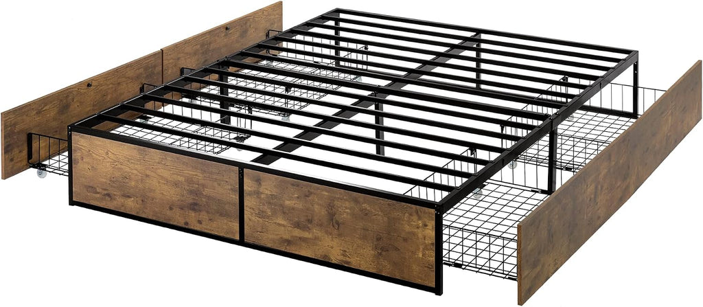 SHA CERLIN Queen Platform Bed Frame with Storage Drawers, Sturdy Metal and Wood Construction, Modern Design, No Box Spring Needed, Easy Assembly