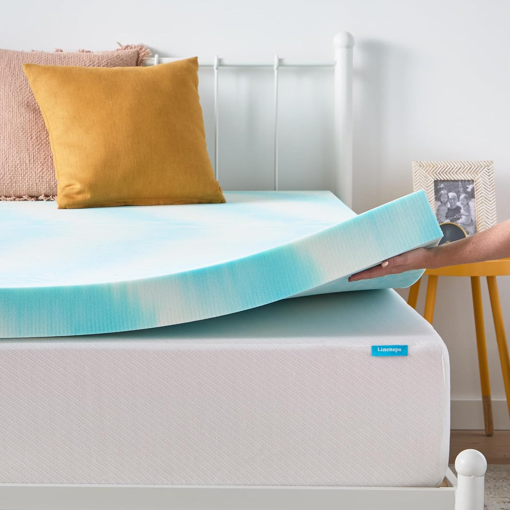Linenspa 4 Inch Swirl Gel Memory Foam Mattress Topper, Full Size – Cooling Gel Infused, Ventilation Holes – Pressure Relieving Bed Topper – CertiPUR Certified