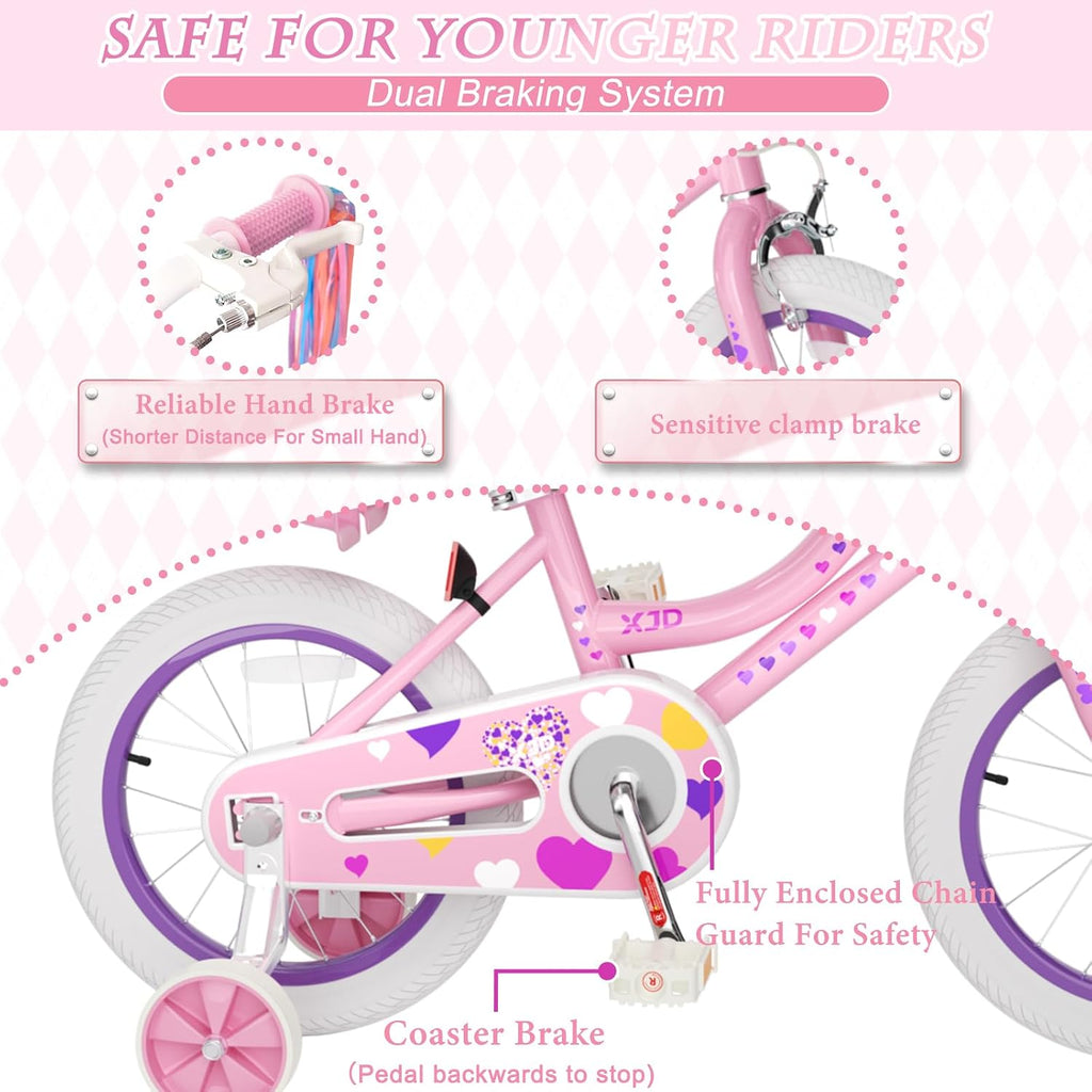 XJD Girls Bike for 2-12 Years Old Kids 12 14 16 20 Inch Toddler Bike,Retro Style Kids Bike with Training Wheels, 20 Inch Girl Bicycle with Kickstand