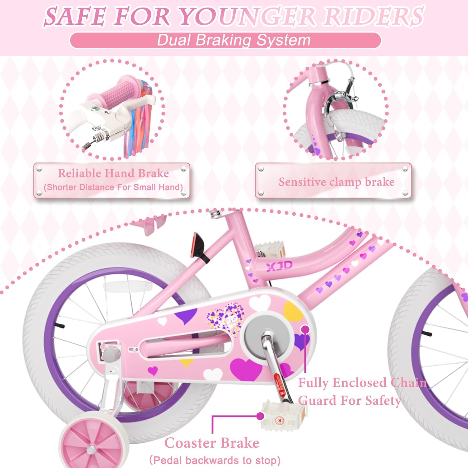 XJD Girls Bike for 2-12 Years Old Kids 12 14 16 20 Inch Toddler Bike,Retro Style Kids Bike with Training Wheels, 20 Inch Girl Bicycle with Kickstand