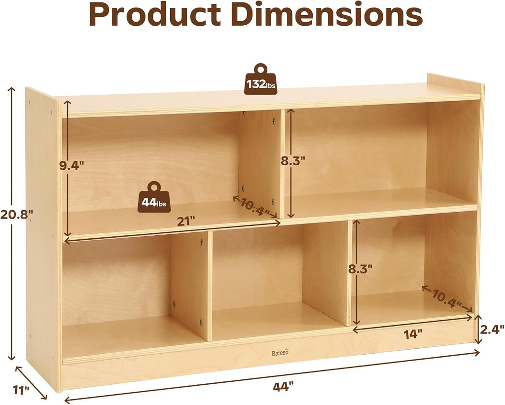 Bateso Toy Storage Organizer for Kids Room, Wooden Kids Bookshelf for Classroom, Cube Storage Organizer for Playroom, 5-Section Montessori Bookshelf & Toy Shelf for Nursery