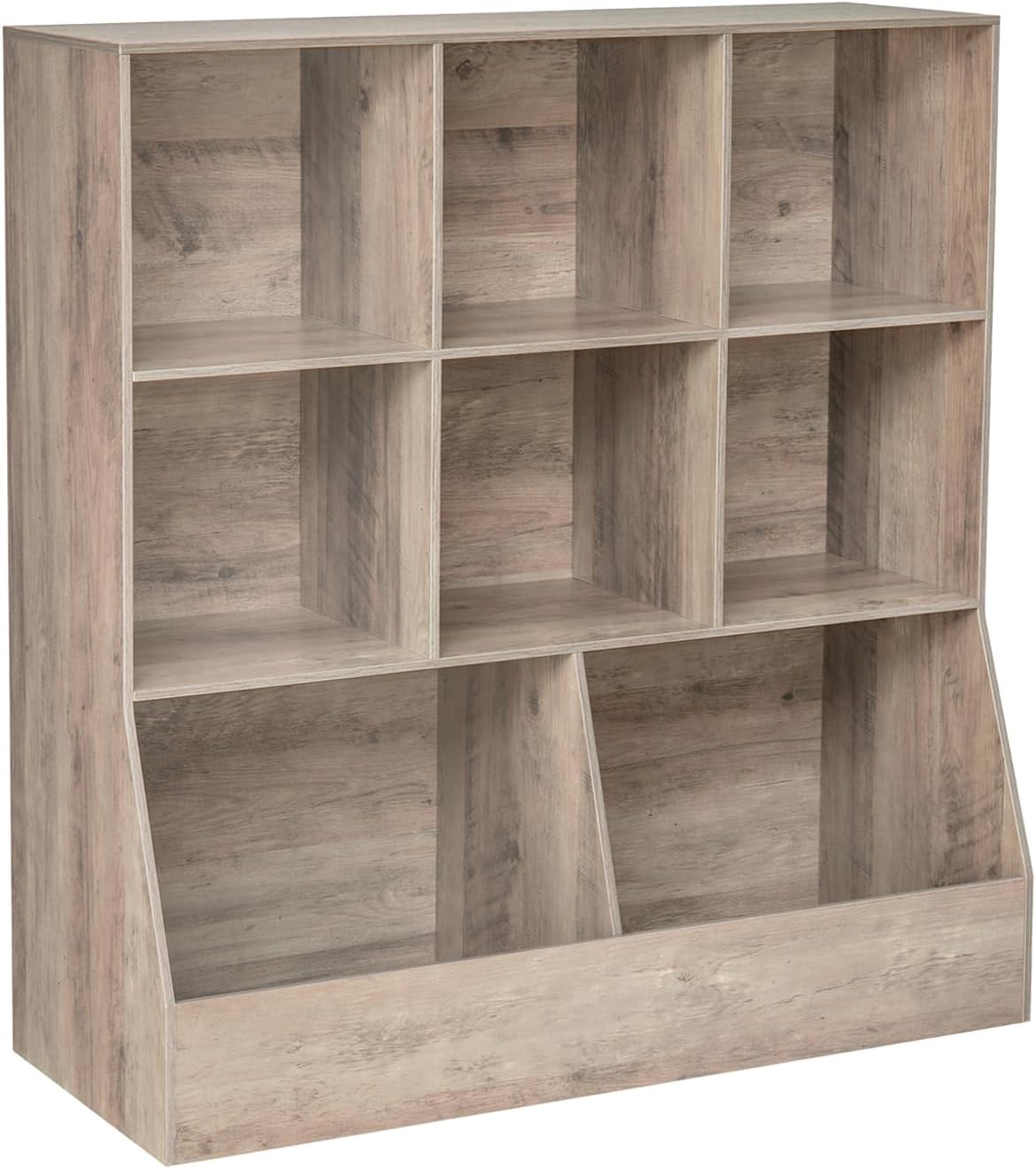DINZI LVJ Toy Storage Organizer, Kids Bookshelf, Wood Toy Storage Cabinet, 3-Tier 8 Cubby Children Bookcase, 39.4' L Toddler Book Shelf for Playroom, Living Room, Nursery, Hallway, Classroom, Greige