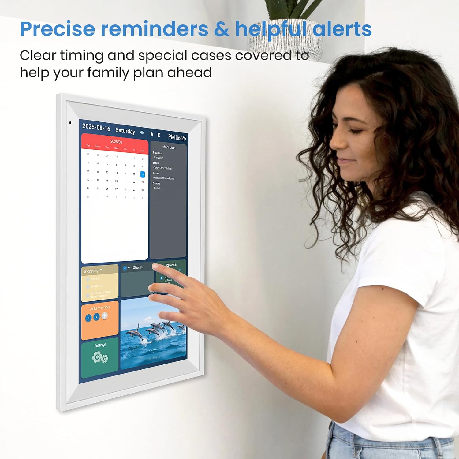 15.6' Smart Digital Wall Calendar, 1920 * 1080P Touchscreen Electronic Wall Planner, Family Schedule Organizer Digital Photo Frame with Built-in 64GB Memory, White