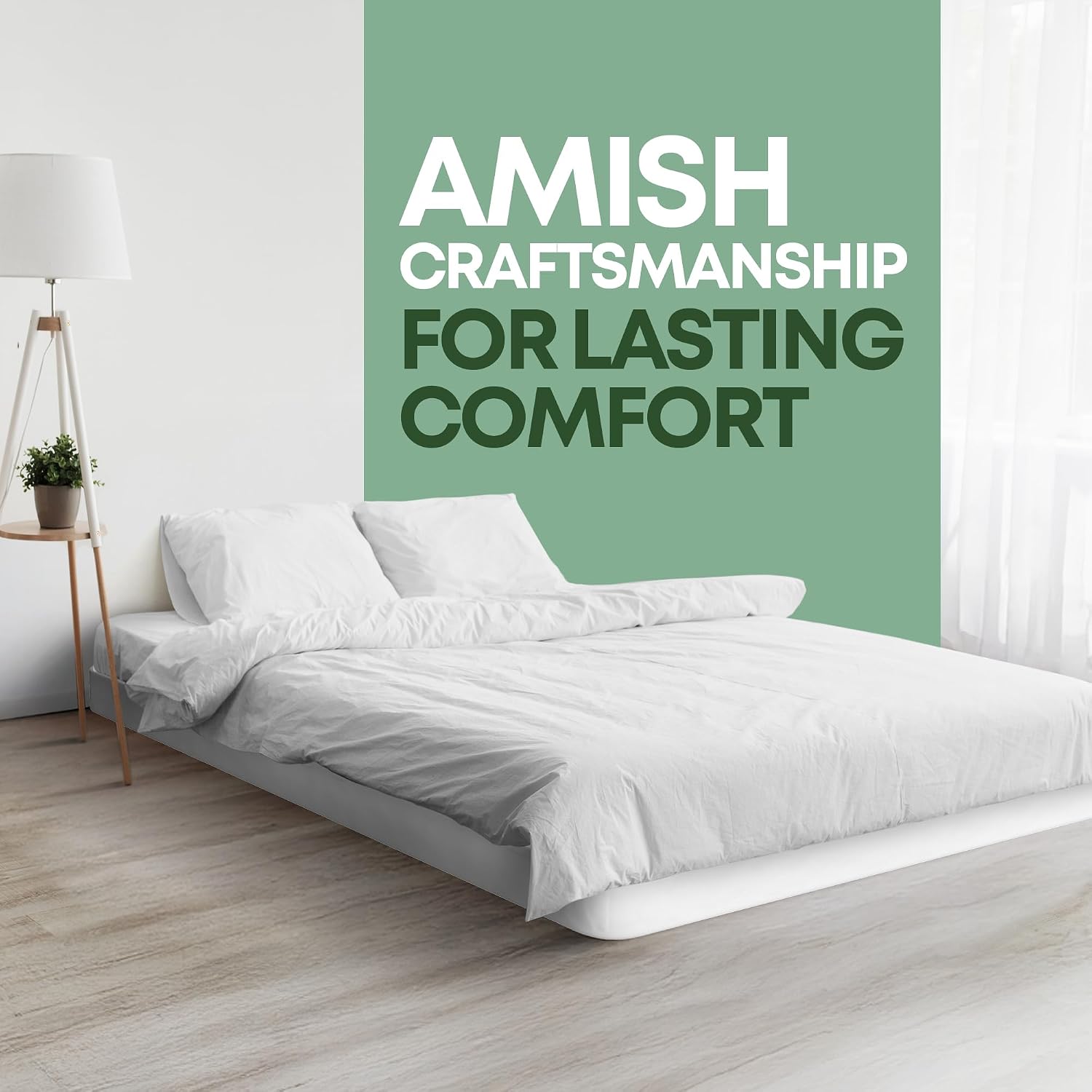 Greaton, Unassembled Full Bed Inch Wood Box Spring Only – Amish Made in USA – Quiet Noise-Free Replacement Mattress Packed Flat, Easy Assembly (White), 4.5' Foundation