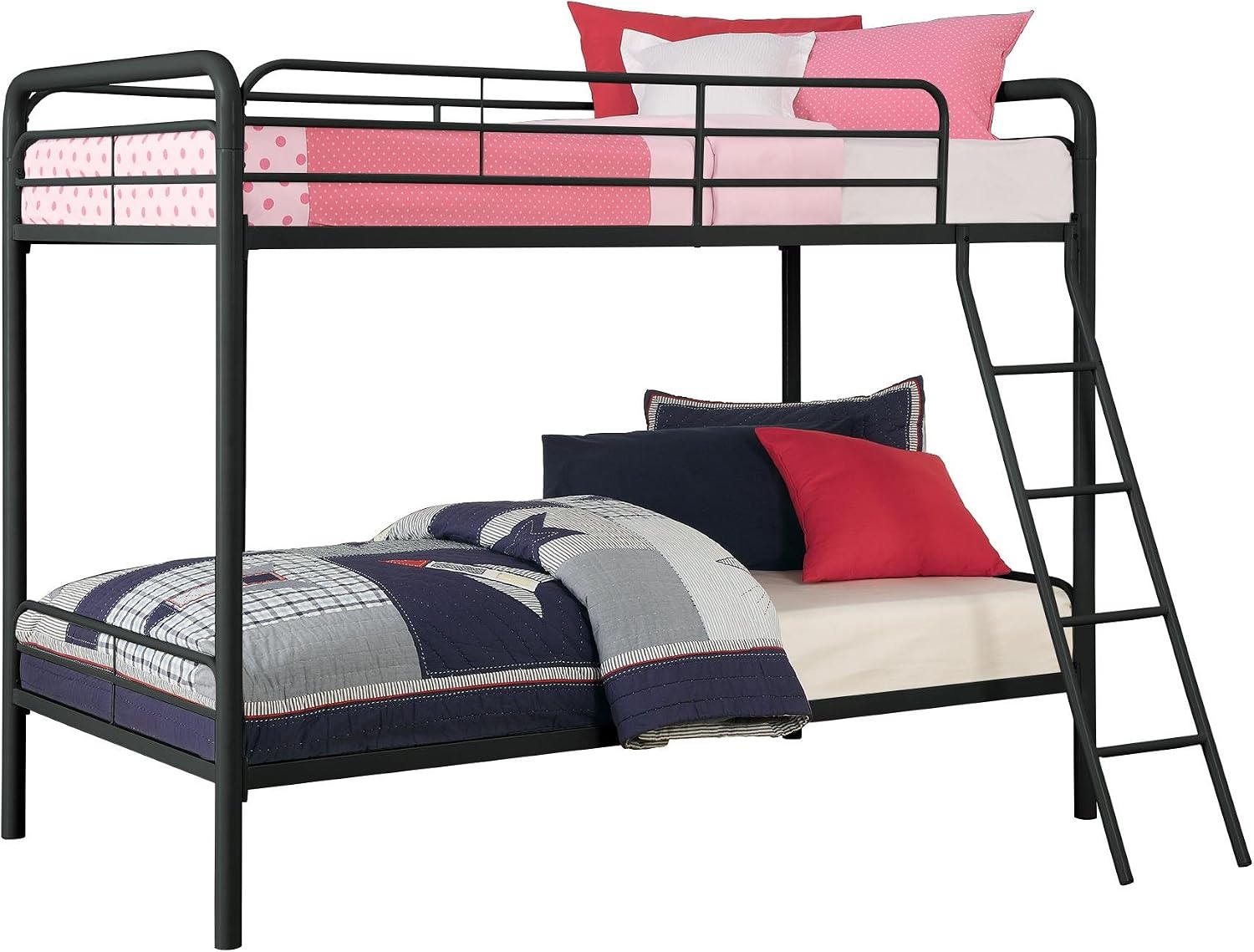 DHP Twin-Over-Twin Bunk Bed with Metal Frame and Ladder, Space-Saving Design, Black Black Twin/Twin