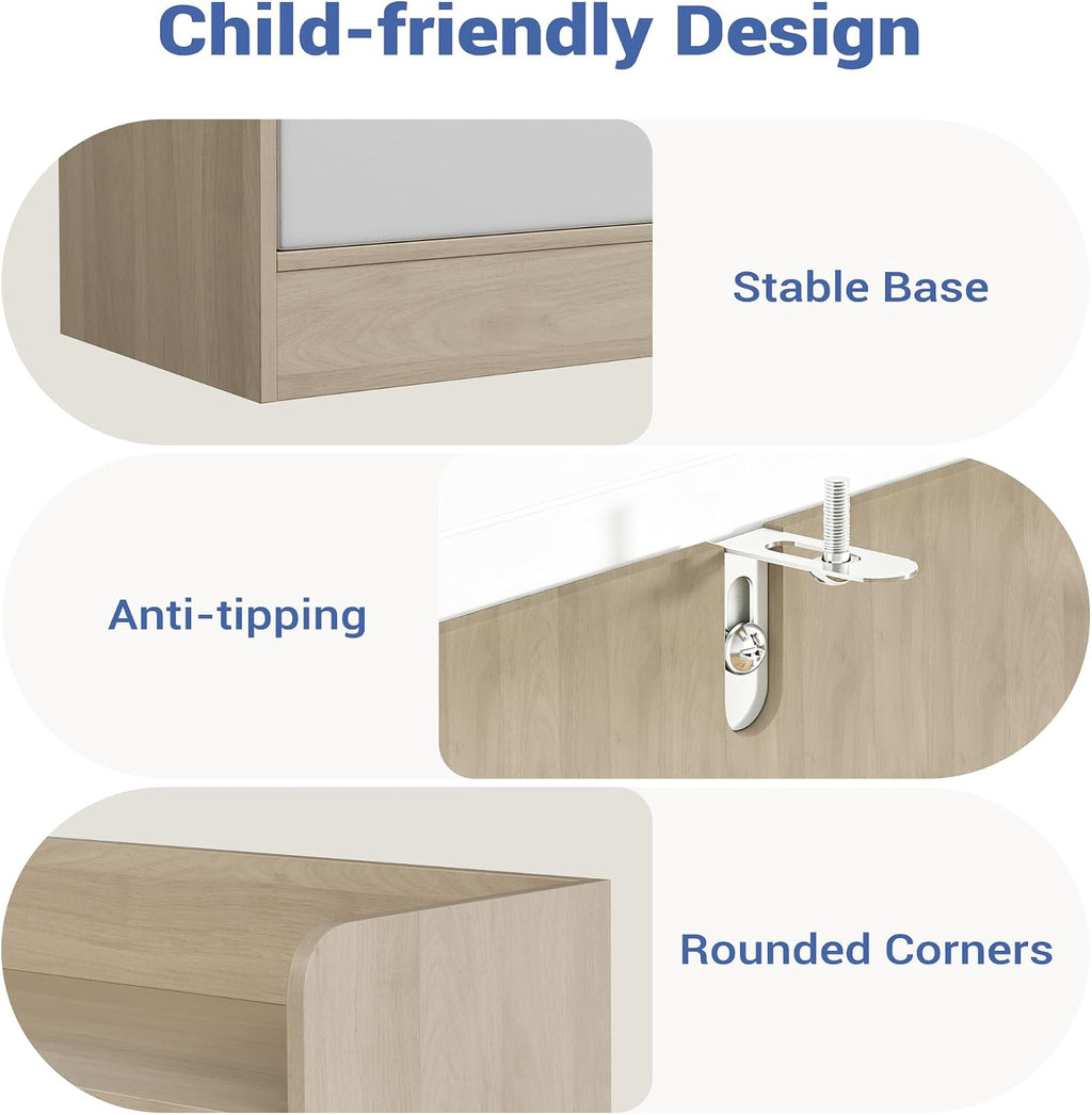 Housoul Kid Bookshelf with 2 Fabric Drawers, Toy Storage Organizer, Natural | 8 Cubes Freestanding Book Shelves, 3-Tier Open Shelf Bookcase, Kids Bookcase Cubby Storage Organizer for Living Room, Office