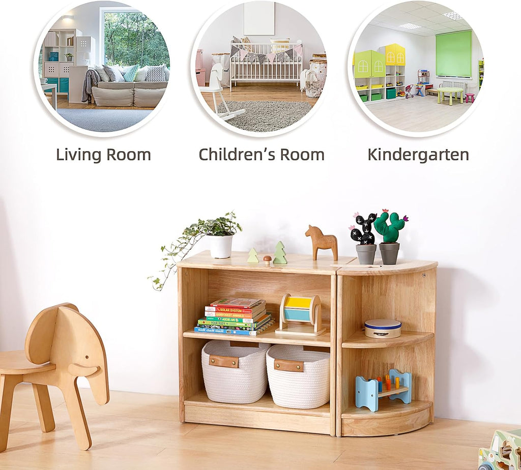 OOOK Rubber Wood Montessori Shelf and Toy Storage, 23.6' L, Compact Toddler Bookshelf for Small Space, Solid Wood Storage Cabinet Shelves for Classroom, Kindergarten, Kids Room, Playroom