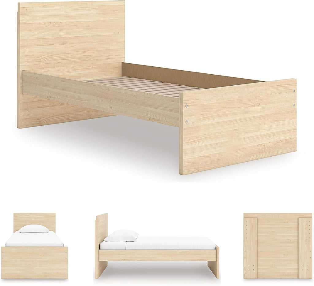 Signature Design by Ashley Onita Minimalist Panel Platform Bed, Foundation or Box Spring Not Needed, Twin, Beige