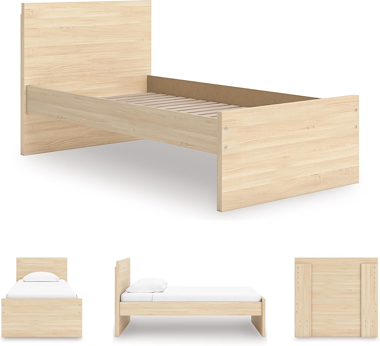 Signature Design by Ashley Onita Minimalist Panel Platform Bed, Foundation or Box Spring Not Needed, Twin, Beige