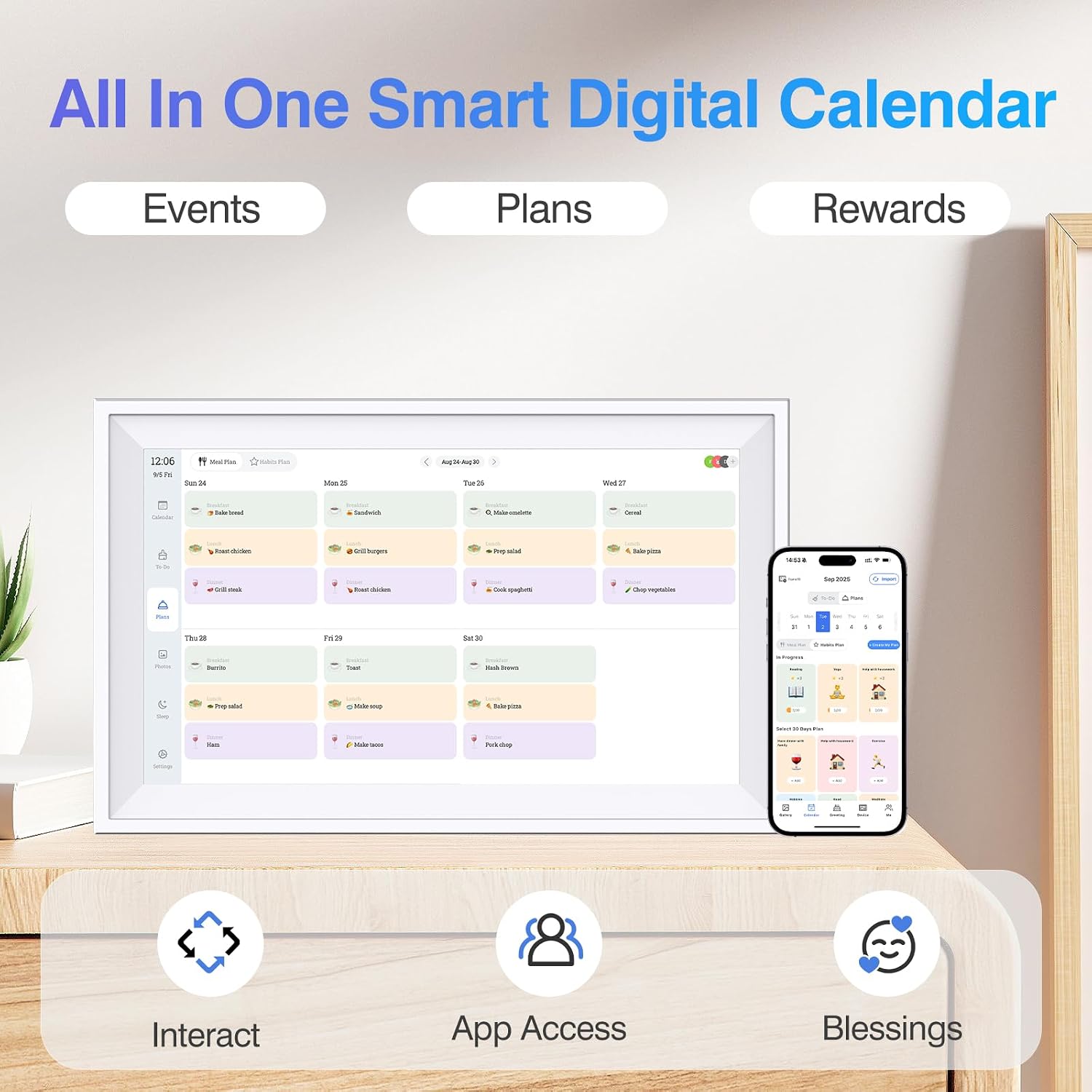 Digital Calendar 15.6 inch Wall Calendar Planner with Touch Screen, Electronic Calendars for Family Organizer, Smart Chore Chart Sync with Phone by App for Meal Planner, Photo Share Stand & Wall Mount