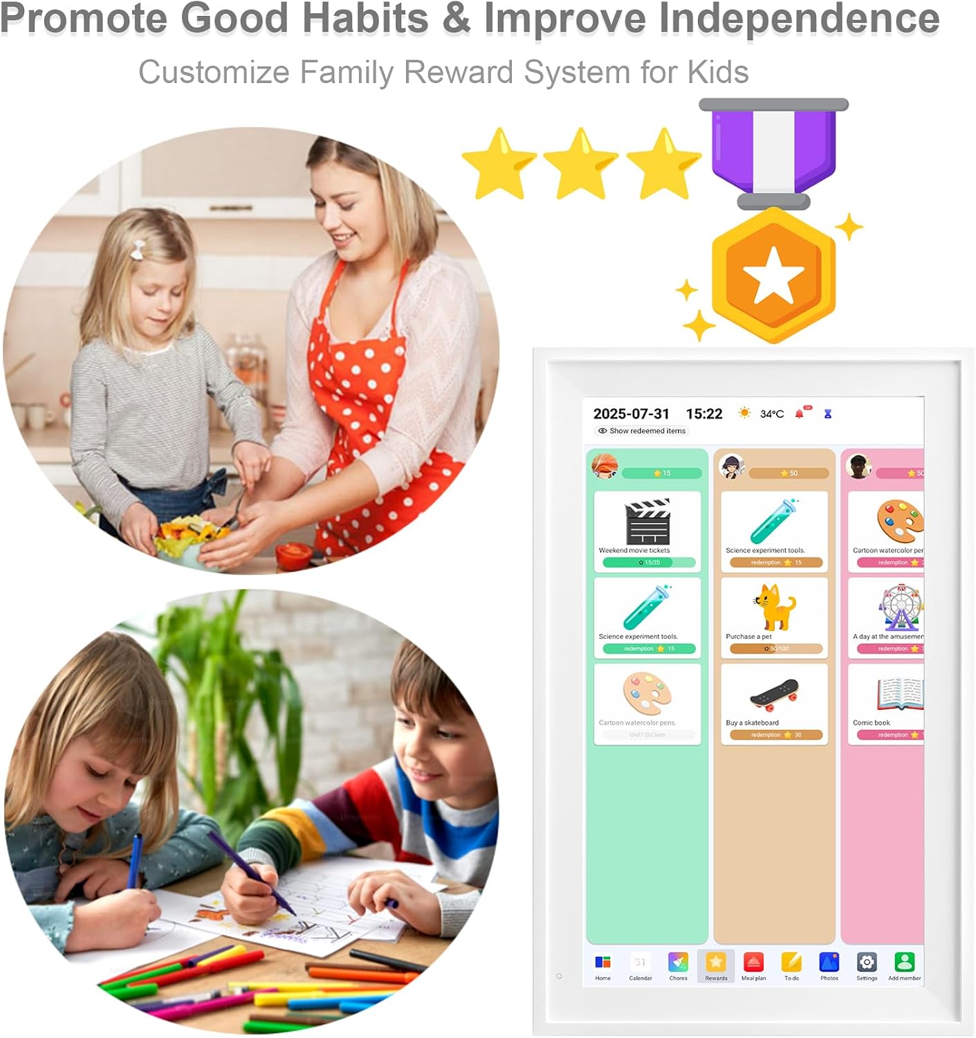 Digital Calendar, 15.6 inch Smart Wall Planner with Touch Screen, Electronic Calendar & Chore Chart Full HD Interactive Display for Family Schedules, Kid Activities Organizer Housework To-do List Reminder