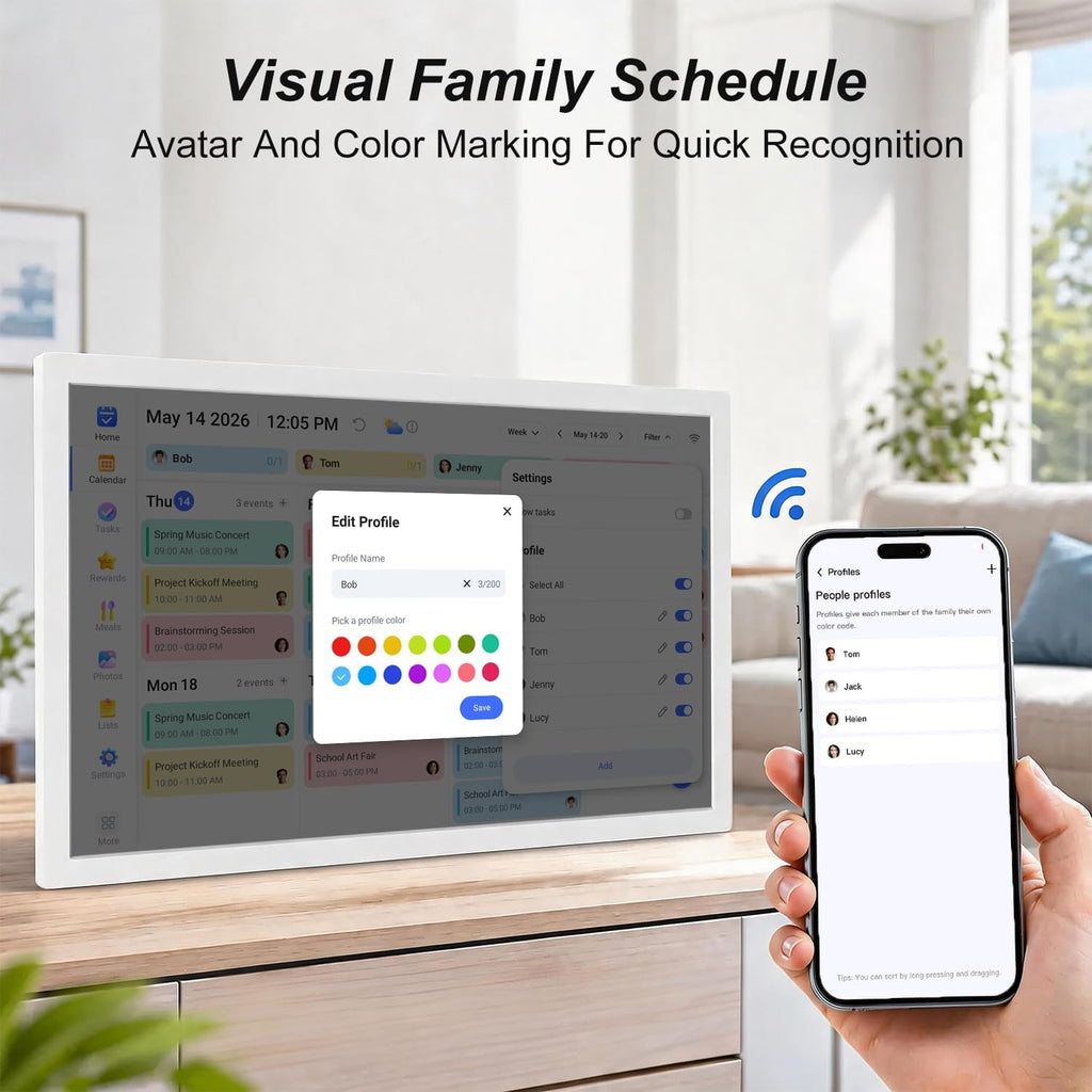 27-inch Digital Calendar Wall-Touch-Screen Whiteboard - Electronic Calendar for Business Schedule, No Subscription, Star Rewards, Chore Charts, Sync Online Calendar, Gift for Mom Dad, White
