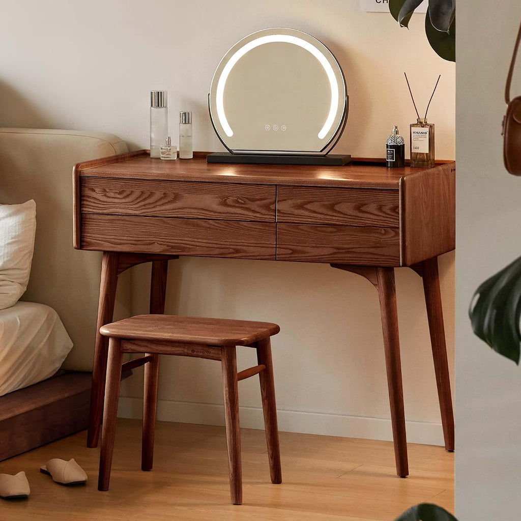 YESWOOD Samll Vanity Desk, Ash Wood Makeup Table for Girls, Walnut Color Vanity Set for Bedroom, Bathroom, Study Desk for Study Room, 18' D x 32' W x 32' H, No Chair and No Mirror