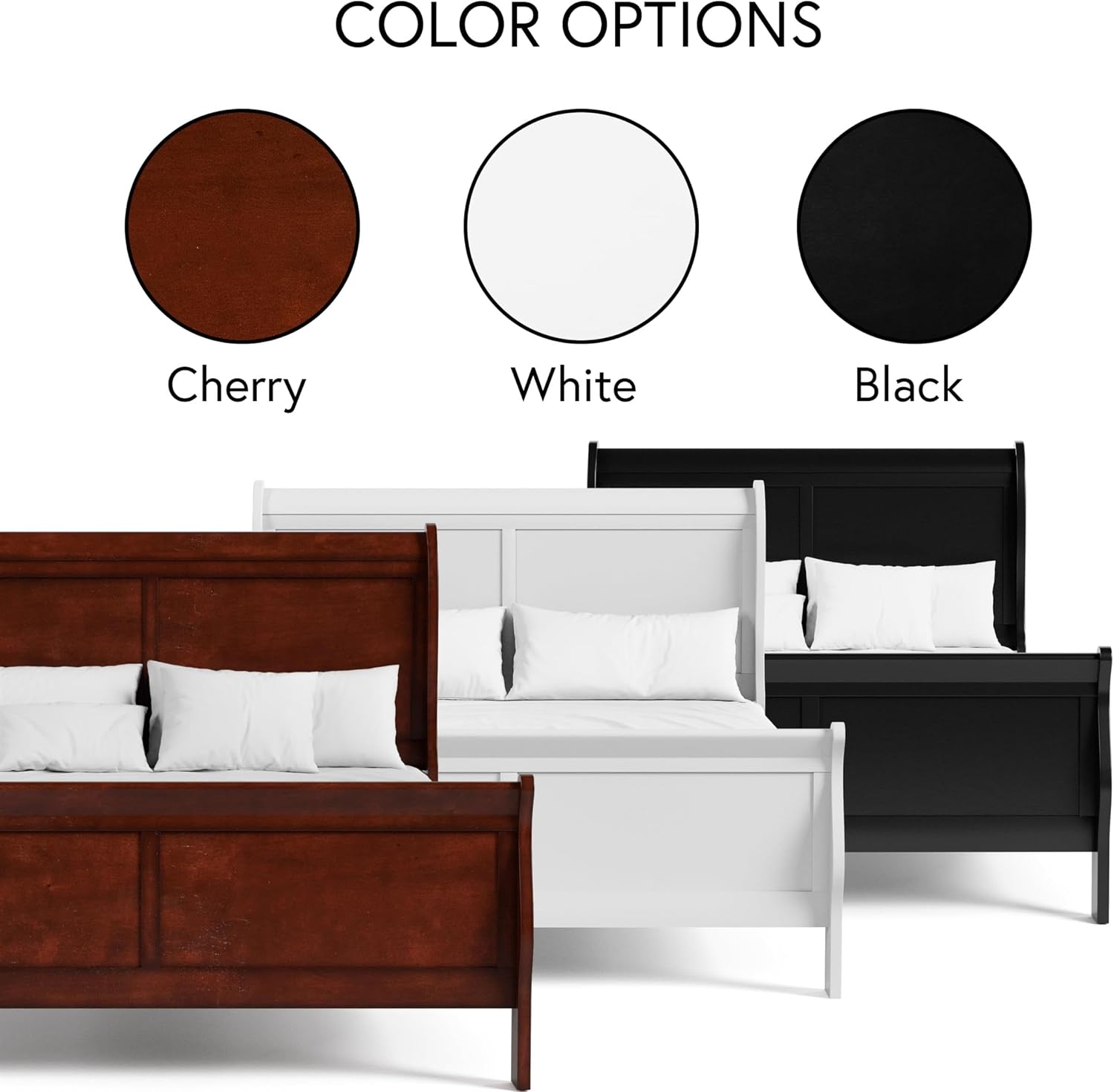 MAKLAINE Modern Transitional Solid Wood Panel Full Bed, Cherry Finish, Sleigh Design with Paneled Headboard, Footboard, and Bracket Feet, 83.5' L x 56.25' W x 47.25' H, Kids Bedroom Furniture