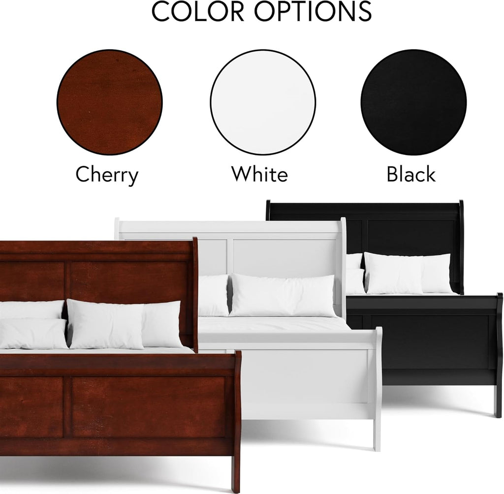 MAKLAINE Modern Transitional Solid Wood Full Bed, White Finish, Sleigh Design with Paneled Headboard and Footboard, 83.5' L x 56.25' W x 47.25' H, Durable Kids Bed for Bedroom, Box Spring Required