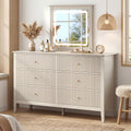 RoyalCraft 6 Drawer Dresser with Lighted Mirror, Beige Fluted Modern Wood Chest of Drawers, Long Dresser for Bedroom Storage