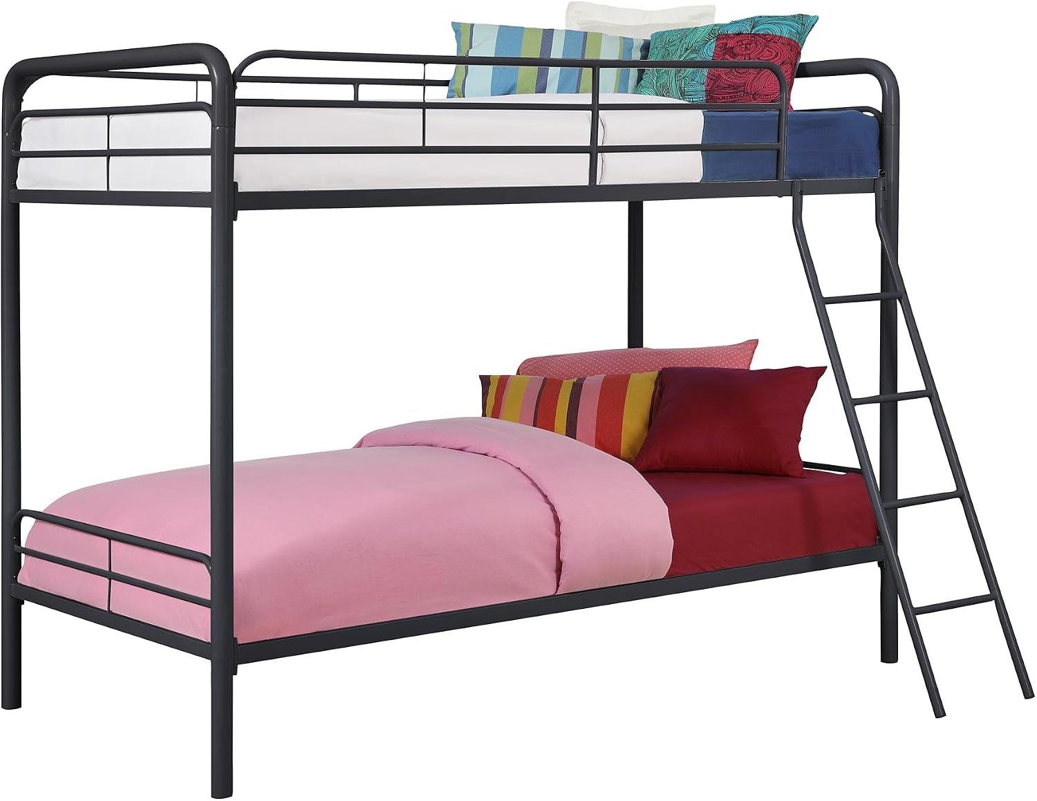 DHP Twin-Over-Twin Bunk Bed with Metal Frame and Ladder, Space-Saving Design, Black Black Twin/Twin