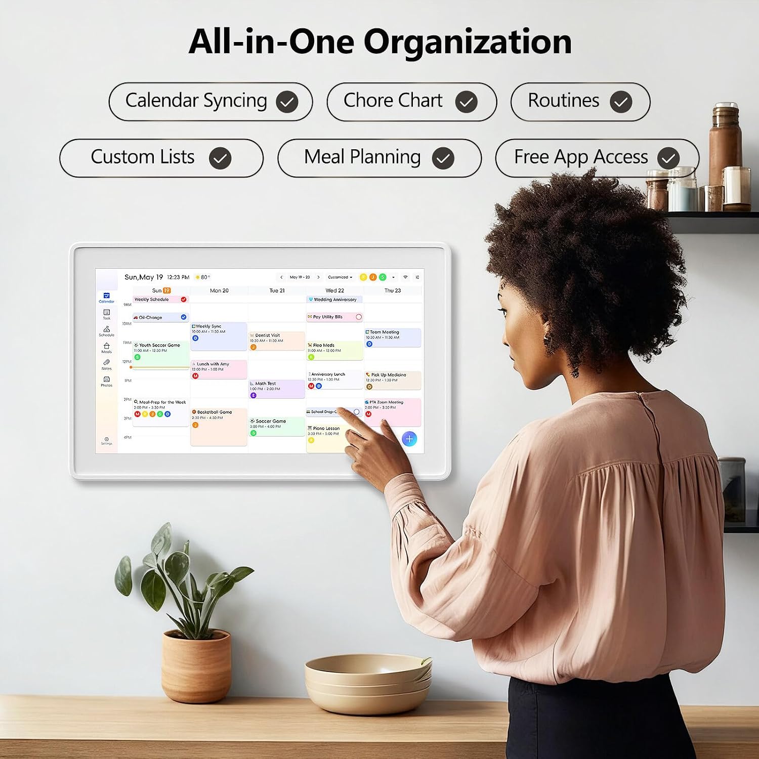 Kinstone Electronic Calendar, 15.6 Inch Wall Planner Smart Digital Calendar | Touchscreen Family Planner with Shared Calendar, Meal Planner, Chore Chart, Digital Photo Frame, Google Calendar Sync