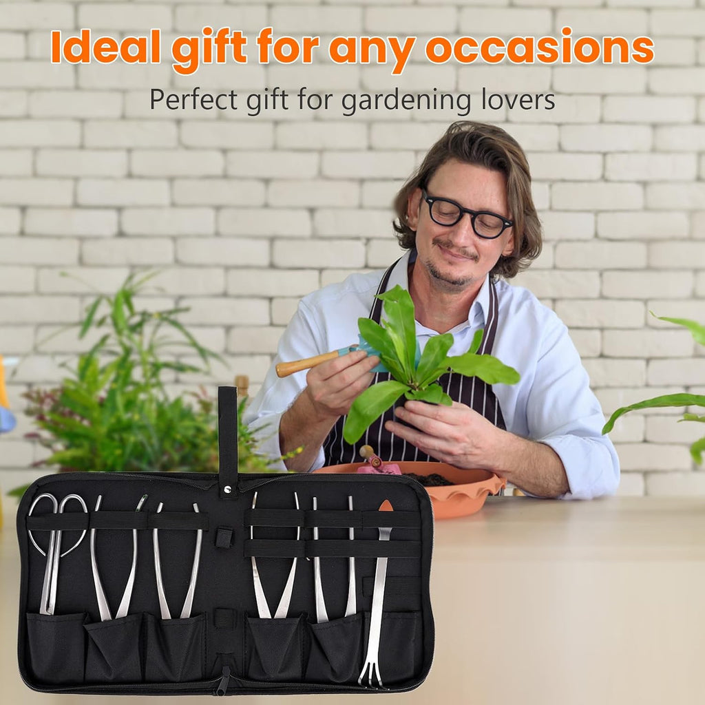Bonsai Tools Set, 6 Pcs Gardening Succulent Tree Indoor Beginner Tool Kit, Stainless Steel Trimming Cutting Tool with Storage Bag, for Bonsai, Fruit Tree, Loosen The Soil, Cutting Leaves, etc