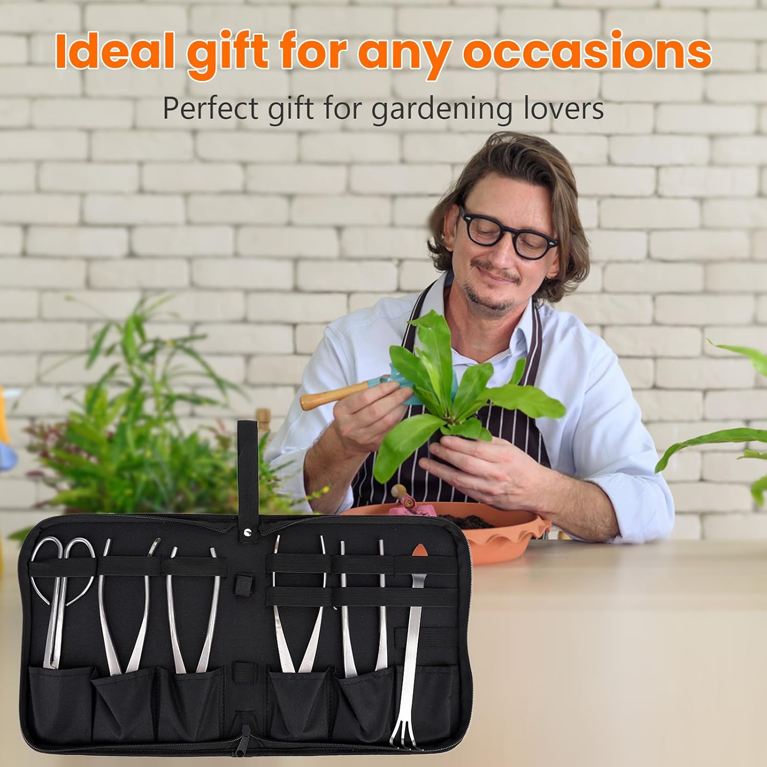 Bonsai Tools Set, 6 Pcs Gardening Succulent Tree Indoor Beginner Tool Kit, Stainless Steel Trimming Cutting Tool with Storage Bag, for Bonsai, Fruit Tree, Loosen The Soil, Cutting Leaves, etc