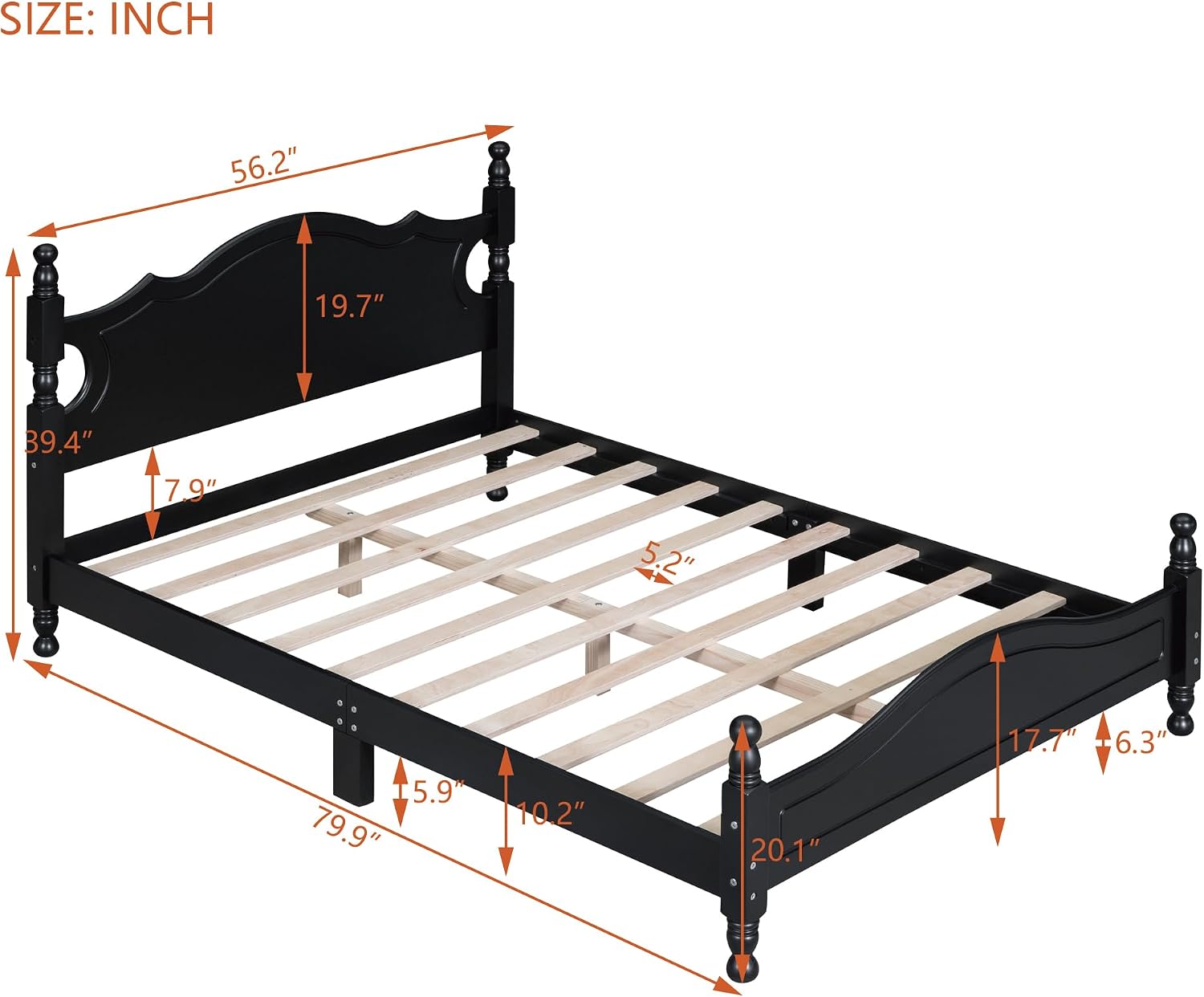 JIVOIT Retro Style Platform Bed with Headboard and Footboard, Full Size Wood Platform Bed Frame with Wooden Slat Support, Solid Wood Foundation, No Box Spring Required (Black,4,Full)
