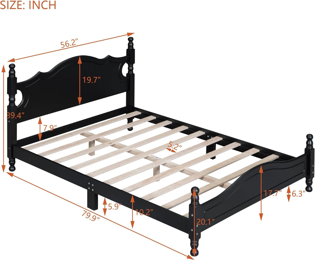 Merax Modern Solid Wood Platform Bed with Headboard,Mid Century Full Bed Frame/Wood Slat Support/Full Black