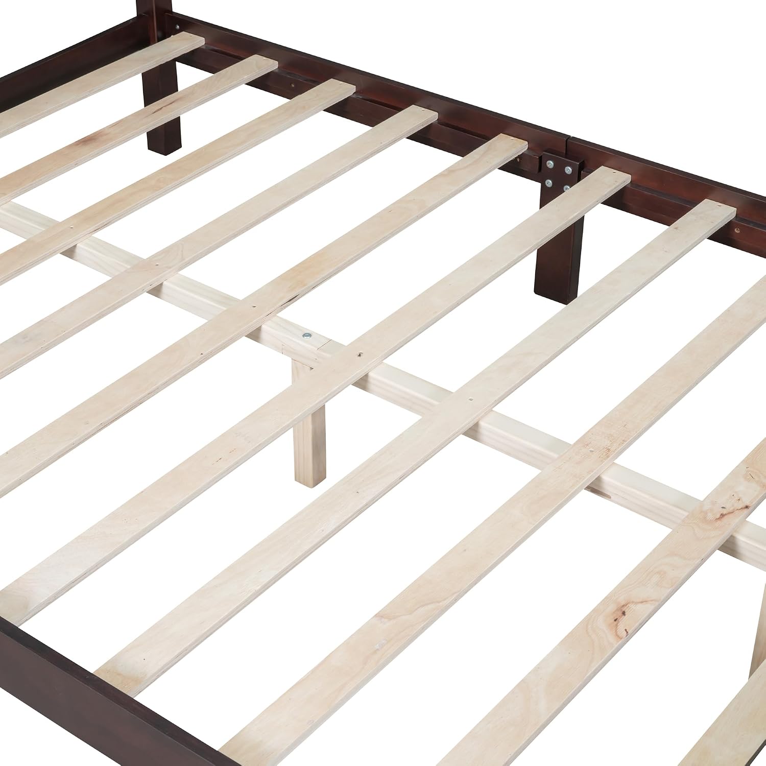 JIVOIT Wood Queen Bed Frame with Headboard and Footboard, Retro Style Platform Bed with Wooden Slat Support, Solid Wood Foundation, Queen Size Wooden Bed Frame (Dark Walnut, Queen Bed, 1)