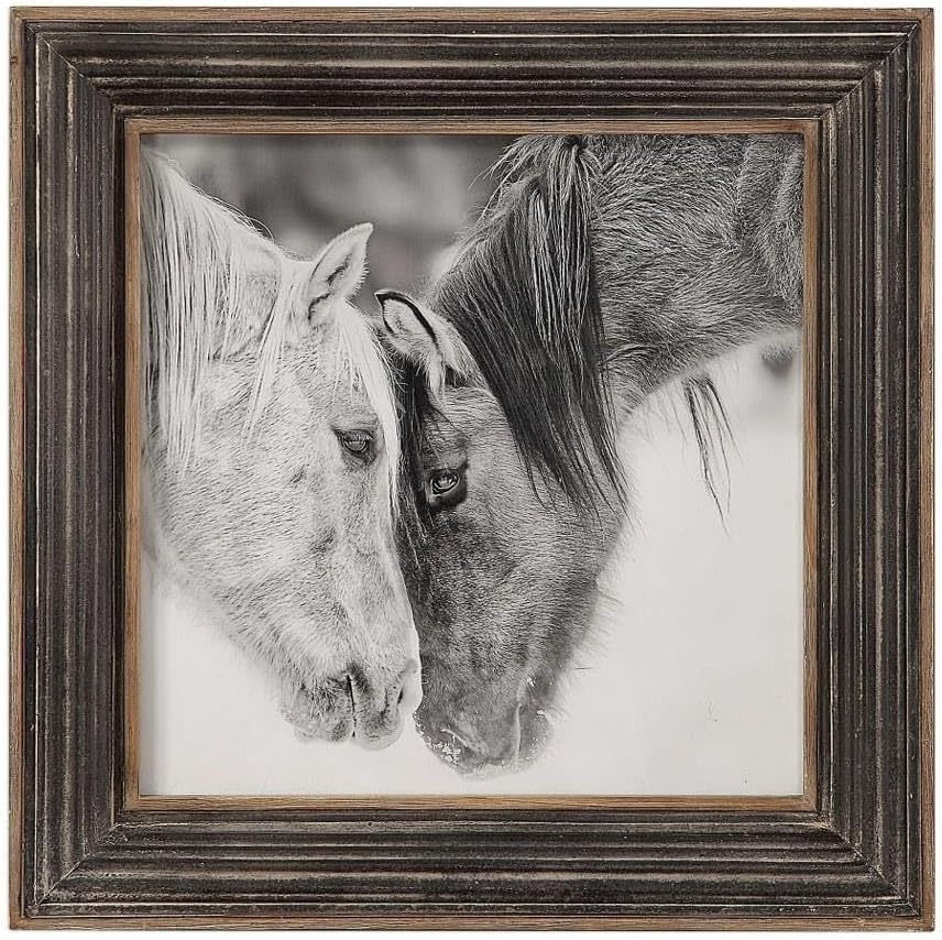 Custom Black and White Horses 31 1/2' Square Framed Wall Art