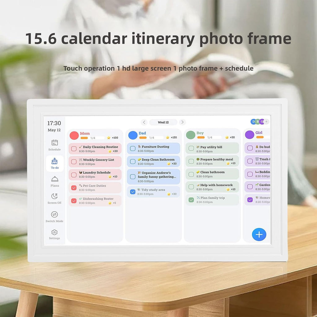 AYNEFY Smart Digital Calendar,15.6 Inch HD Touchscreen Wall Mounted Desktop Placement Digital Picture Frame Family Calendar Planner with APP for Share Family Schedules (Pure White)