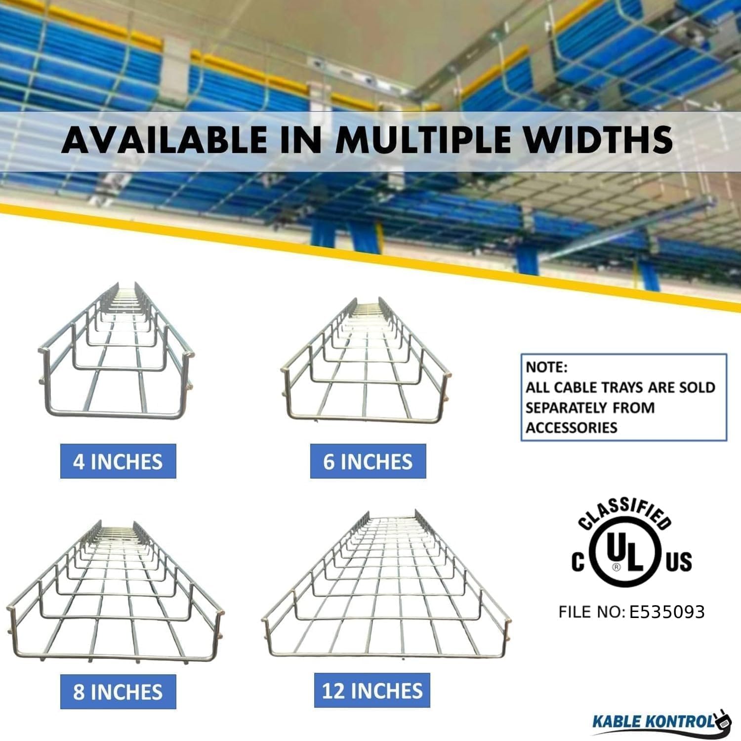 Kable Kontrol Cable Tray- 5 Feet Long - 12' Width, 4' Depth – Wire Mesh Tray Cable Management Rack Cords Organizer Cable Basket, Zinc Plated Steel NEC Approved for Network, Fiber Optic, Cabling