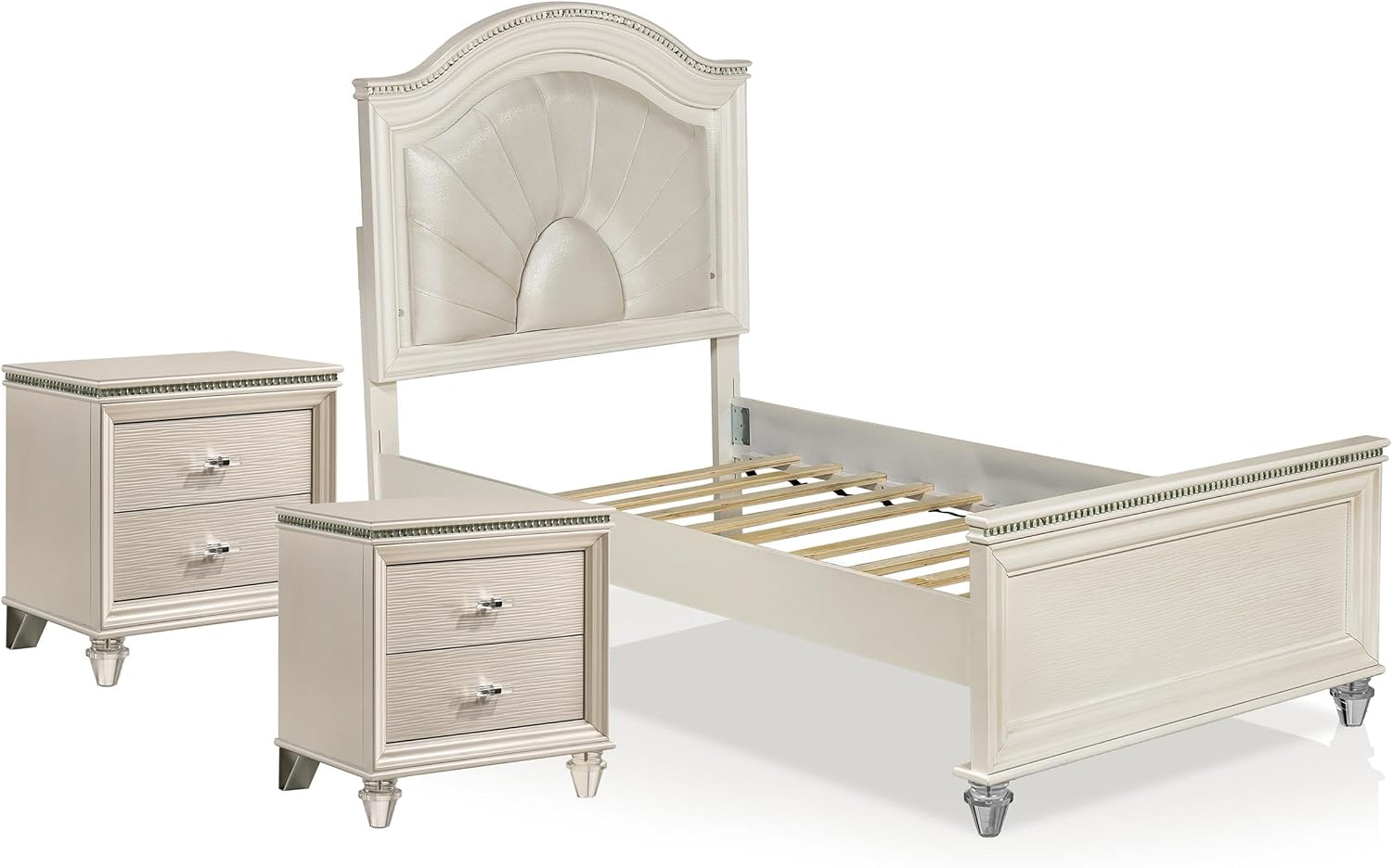 Furniture of America FOA Devado Contemporary 3-Piece White Wood Bedroom Set - Full + 2 Nightstands