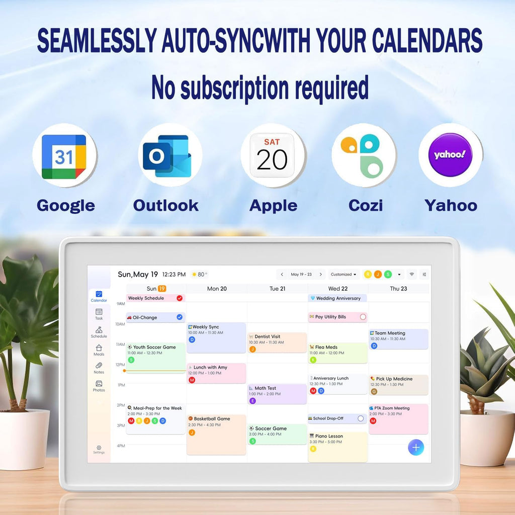 Smart Digital Calendar 15.6-inch Wall Planner & Family Organizer – Touchscreen Chore Chart, Meal & Task Scheduler – Easy Wi-Fi Sync – No Subscription – Home & Office Display (White Frame)