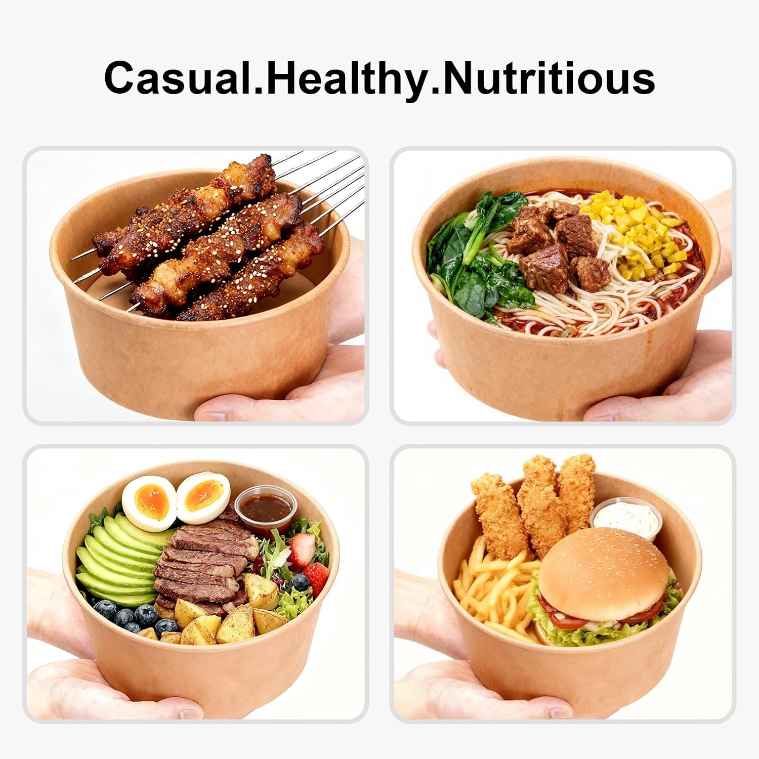 47oz Disposable Meal Prep Food Container w/Lids, 200 Sets Deli Bowl Paper Box To Go, Sturdy Bulk Pack for Event Restaurant Food Serving Salad Soup Pho Acai Picnic